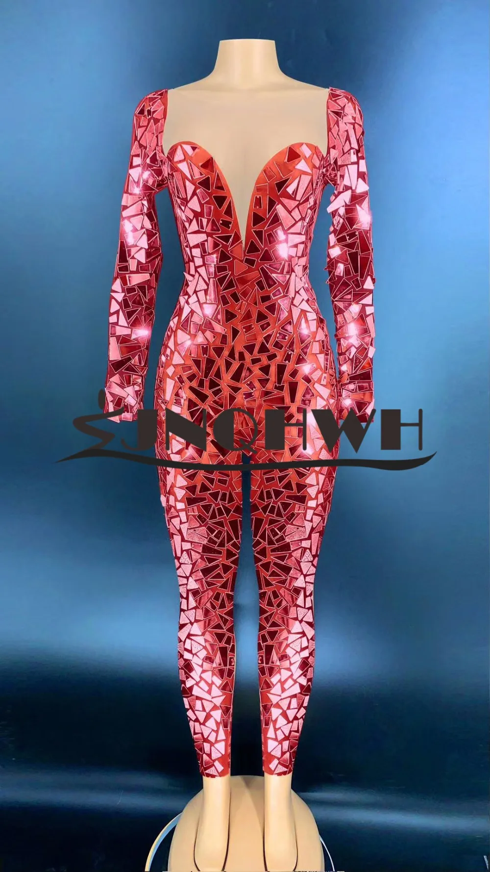 Nova Mulher Vermelho Rosa Azul Ouro Verde Roxo Malha Miçangas Macacão Cortar Comprimento Total Celebridade Festa 2021 5 verde roxo malha miçangas macacão cortar comprimento