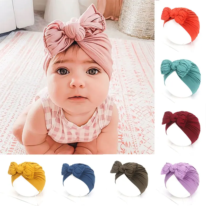 Милая хлопковая Шапка бини с бантом для новорожденных шапка тюрбан маленьких