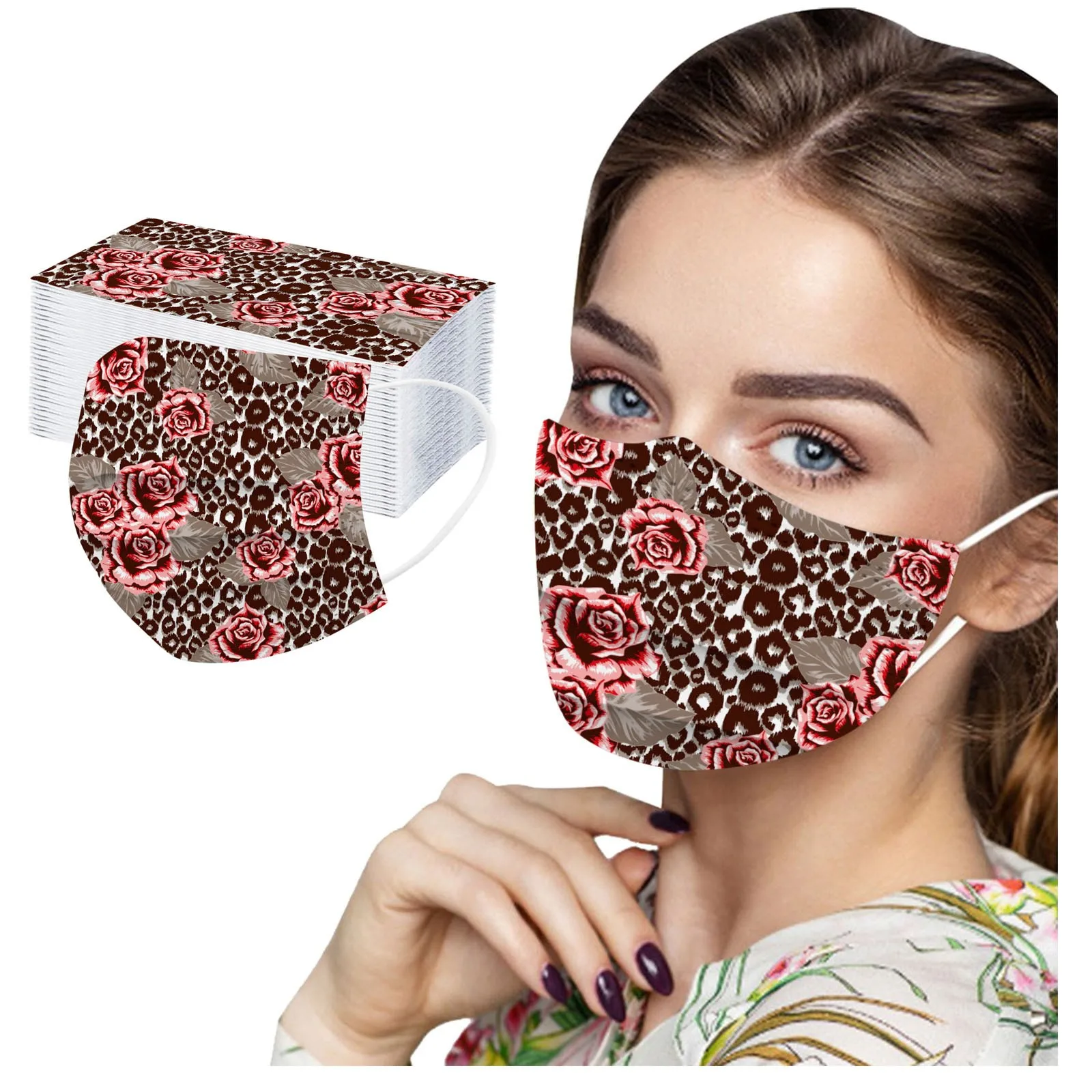 

Fast Delivery Within 24 Hours MÃ¡scara 50PC Adult Leopard Flowers Printing Three-Layer Disposable Protective Mask Bandage