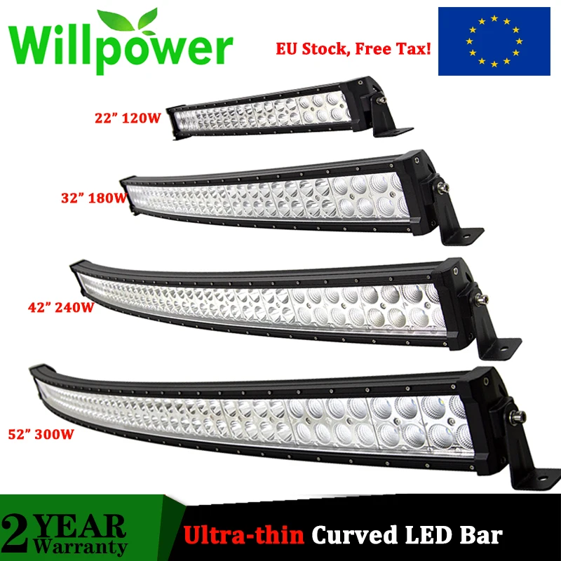 Противотуманные фары Willpower ультратонкая изогнутая светодиодная балка 22 дюйма 32 42