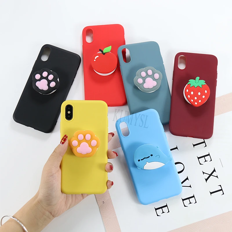 3D силиконовый чехол-держатель для телефона с рисунком для iphone 11 Pro X XR XS Max 6 6s 7 8 Plus 5 5S se милый силиконовый чехол-подставка