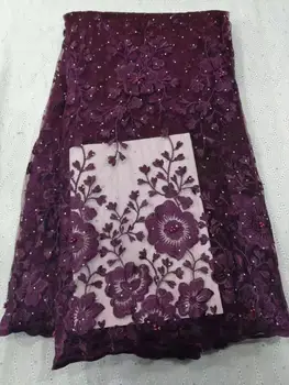 

2020 Beaded African lace fabrics pretty french tulLe lace fabric 5yards flower pattern wholesale for wedding party YYZ02165
