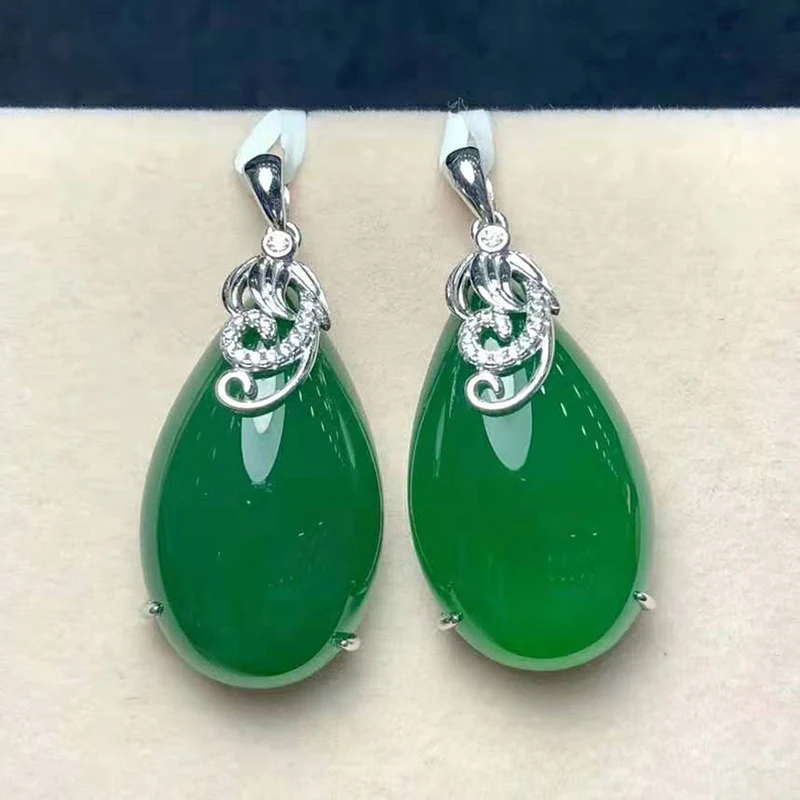 Natural S925 silver inlaid jade necklace pendant