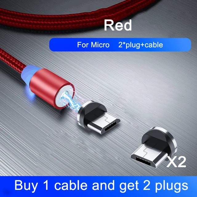 OKZ 2M Magnetic Cable Micro USB Type C Charger For Android Phones Fast Charging Magnet Charge Cord For iPhone 12 11 Pro XS Max For Micro Red