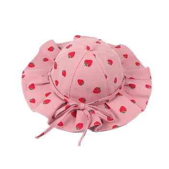 

Fruit Printing Baby Bucket Hat 2020 Spring New Toddler Girls Basin Cap Wide Brim Windproof Cap Absorbent Cotton Lining Chinstrap