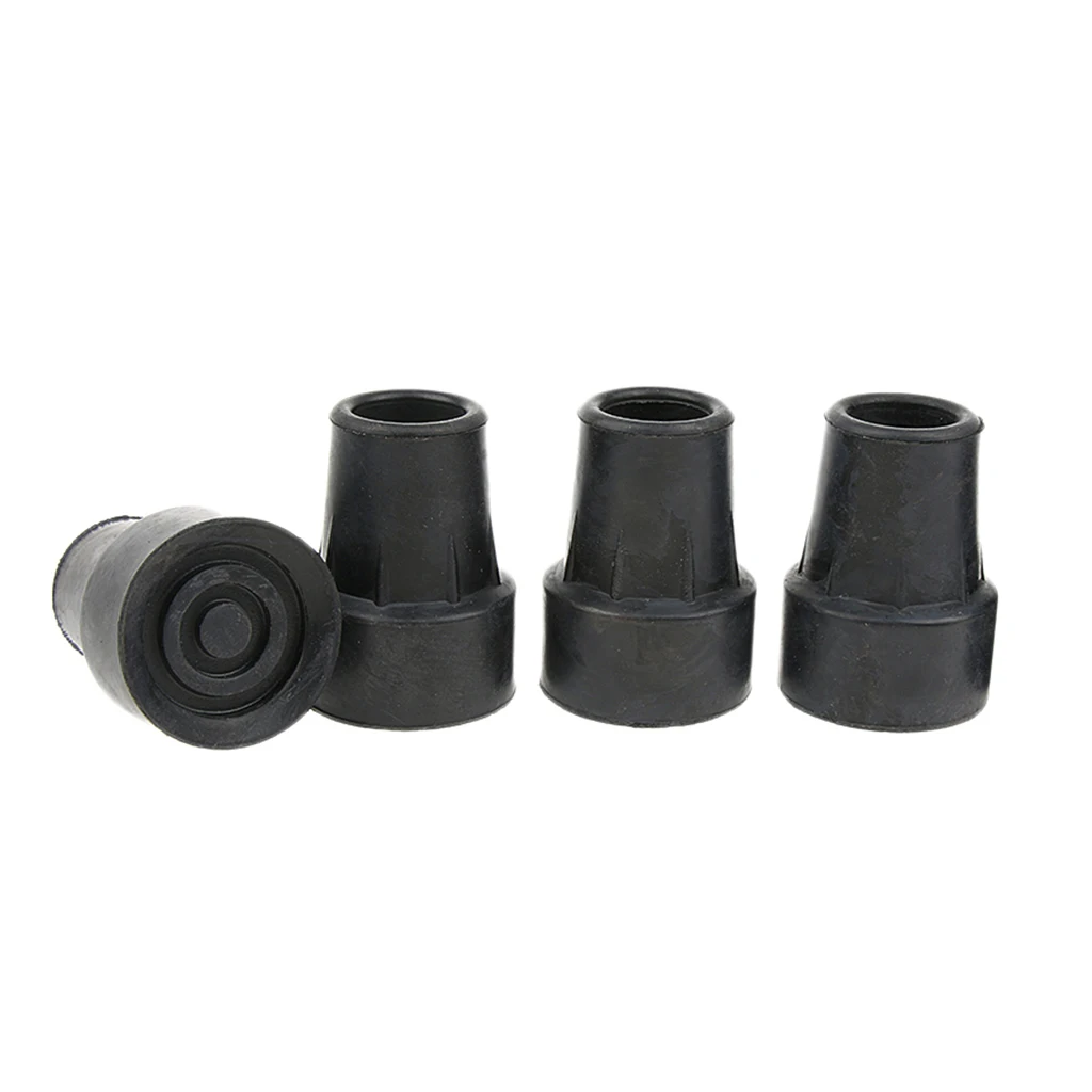 4pcs Anti Skid Rubber Walking Stick Cane Crutch Heavy Duty Ferrules Bottom Ends Protector - Black, 19mm