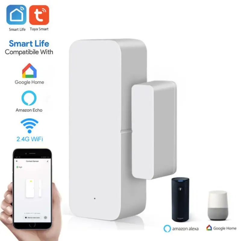 Tuya WiFi inteligente Sensor de ventana de puerta abierta/cerrado detectores inteligente alarma de casa trabajo con Alexa Google Tuya APP Dropshipping. Exclusivo.