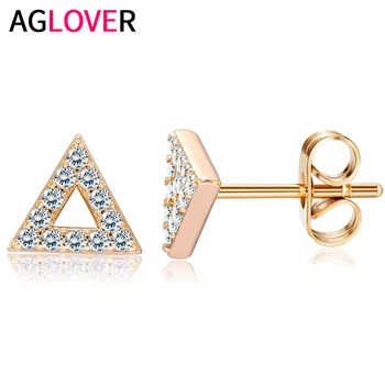 

AGLOVER Fashion S925 Sterling Silver Stud Earrings Triangle/lightning/round/moon Zircon Earrings For Women Wedding Jewelry Gift