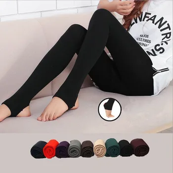 

2019 Autumn Winter Women Thick Warm Leggings Candy Color Brushed Charcoal Stretch Fleece Pants Trample Feet Leggings