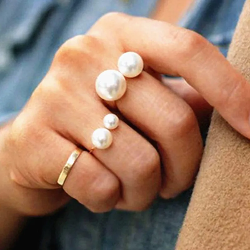 Женская мода имитация жемчуга открытый Золотое Ювелирное кольцо Bijoux милый