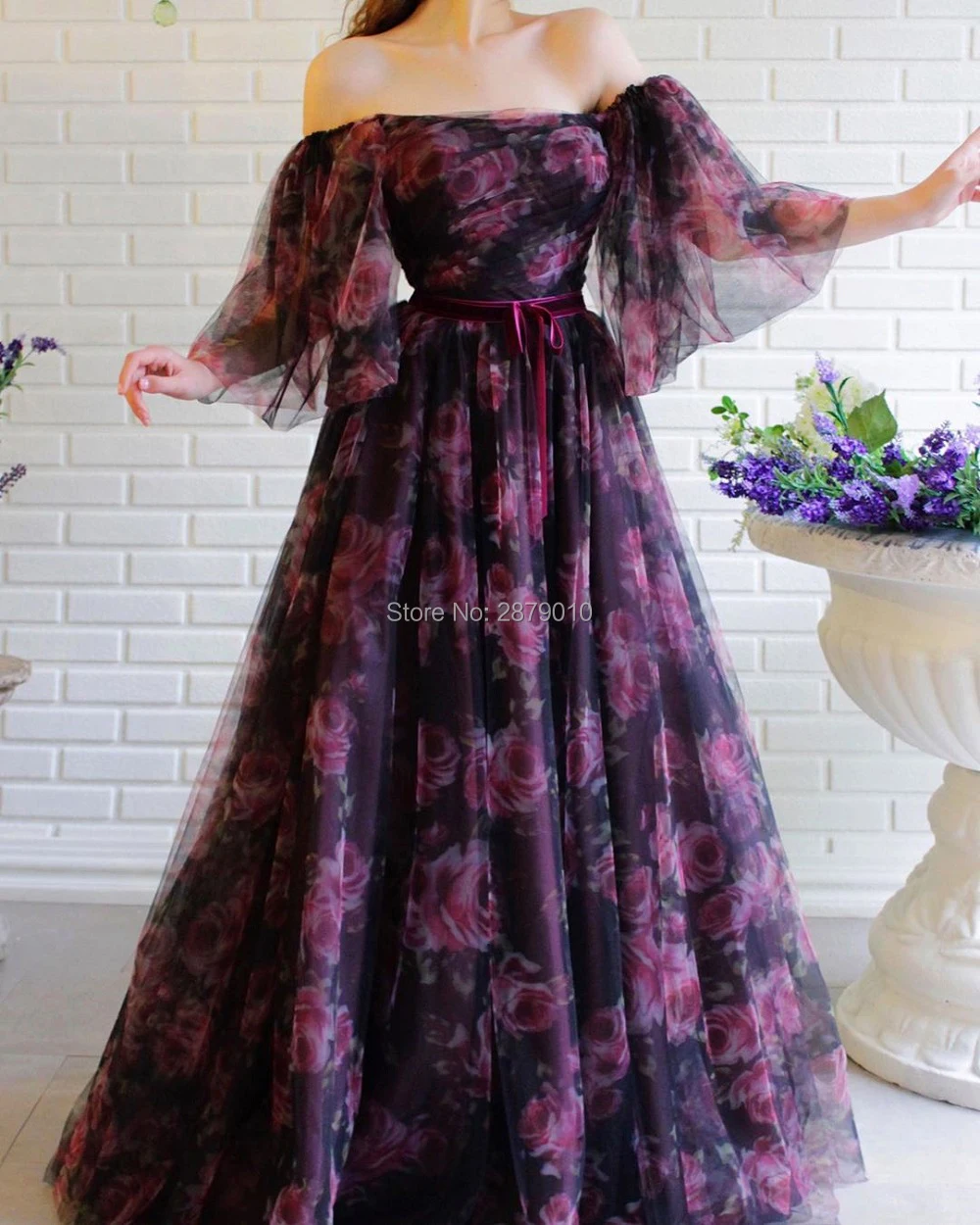

Purple Boat Neck A-Line Evening Dress Floor-Length Short Sleeves Formal Dress Sash Prom Dress For Turkish Robe De Soiree Arabic