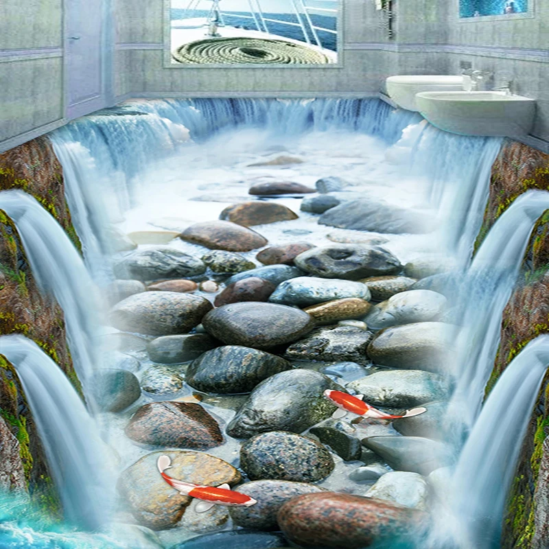 3D обои водопад самоклеящиеся водонепроницаемые напольные 3D-обои из ПВХ с камнями