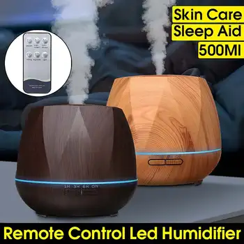 

550ML 7 Colors LED Ultrasonic Electric Aroma Air Humidifier Wood Grain Remote Control Aroma Essential Oil Diffuser with Light