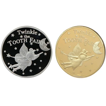 

Anti rust Gold Silver Plated Twinkle Tooth Fairy Coin Collection Souvenir Challenge Art Crafts Children Baby Teeth Growth Gifts