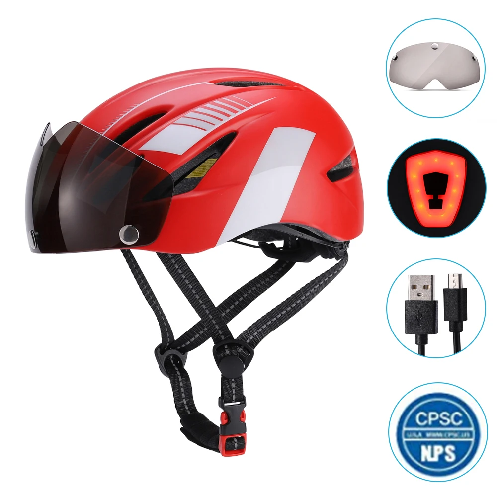 Велосипедный шлем для взрослых, городской шлем для езды на велосипеде, велосипедный шлем со съемным козырьком/светодиодный задний фонарь для скейтборда, BMX шлем - Цвет: Красный
