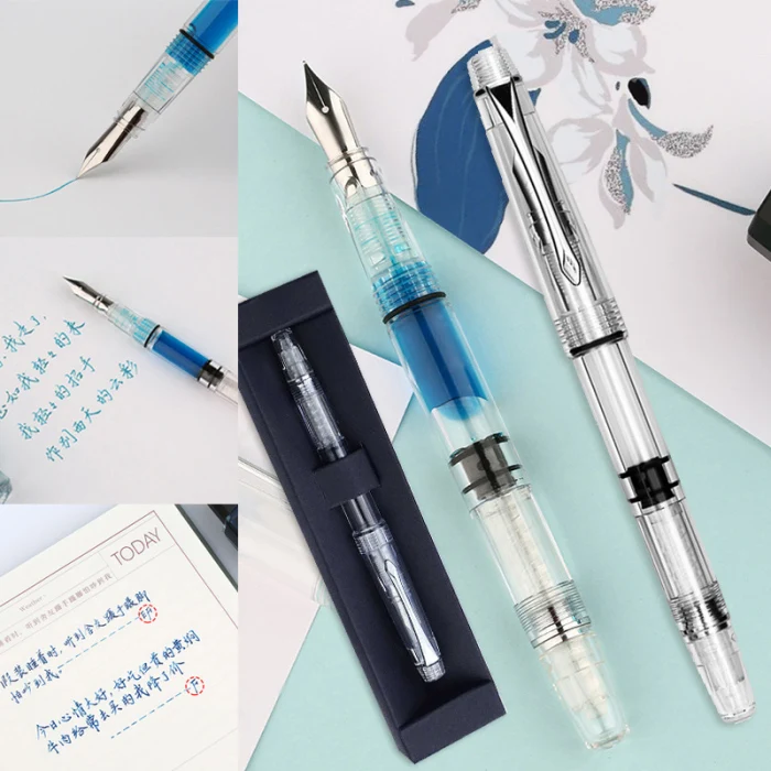 Capacidade para Escritório Pistões Transparentes Caneta Tinta Clara ef f Nib Extra Fina Grande Escrever As99 4 Canetas tinteiro