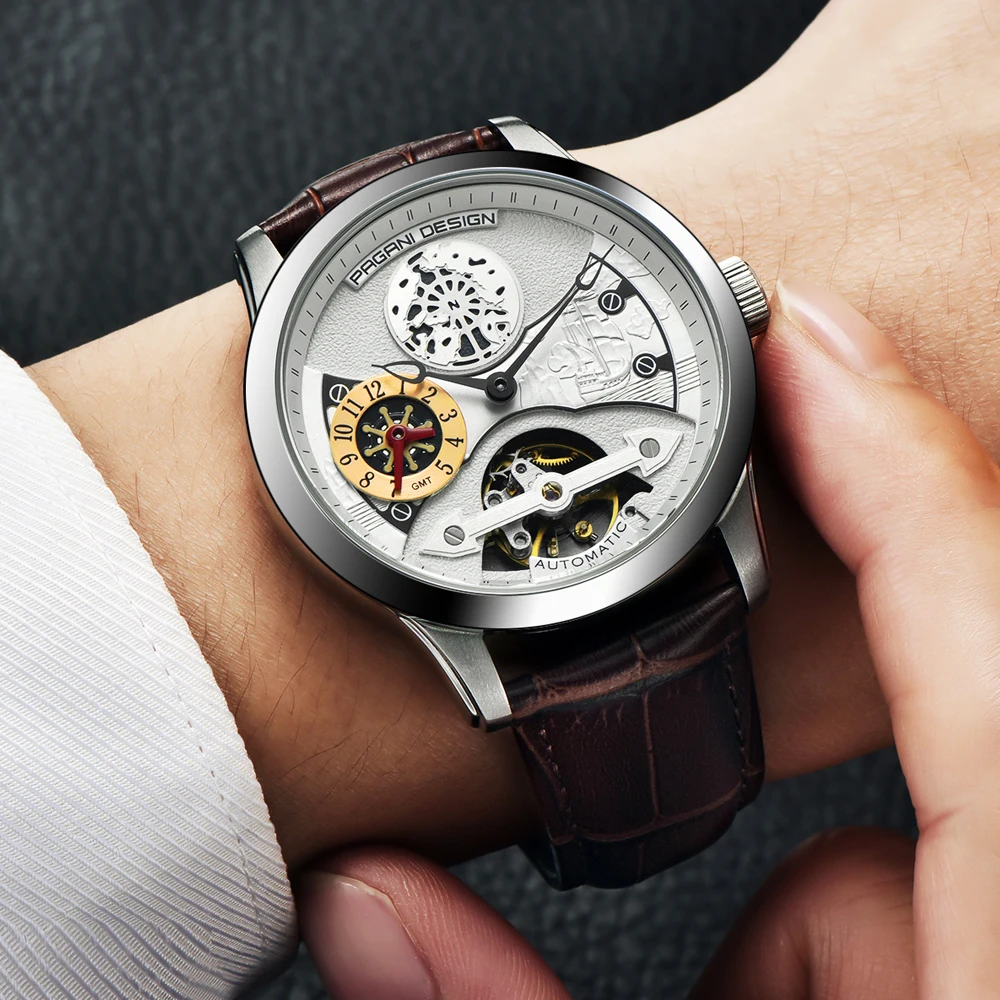 2020 free shipping  New Fashion PAGANI Leather Tourbillon Watch Luxury Brand Automatic Men Watch Men Mechanical silver stainless Steel Watches Relogio Masculino (65)