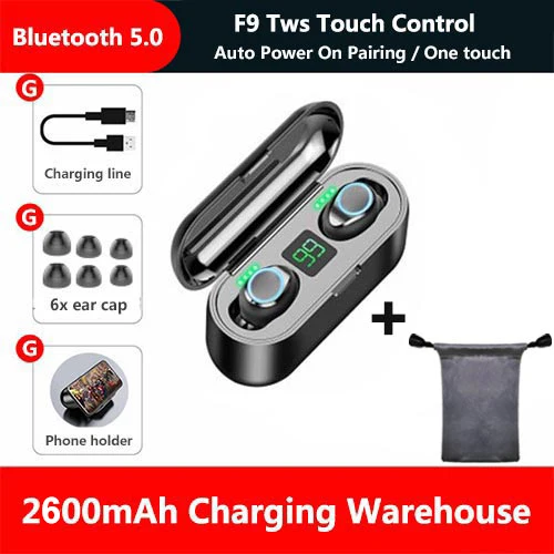 black add bag TWS mini 5,0 Bluetooth наушники настоящие беспроводные наушники 8D стерео гарнитуры дисплей питания с 2600 мАч зарядным чехлом наушники - Цвет: black add bag