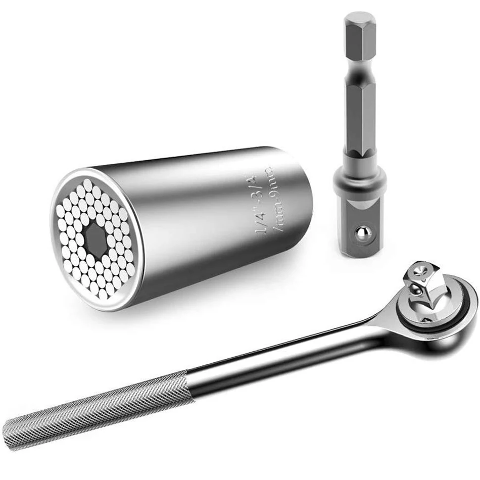 KINDLOV Torque Wrench Head Set Sleeve Socket 7-19mm Power Drill Universal Ratchet Spanner Magic Grip Remove Screws Hand Tools