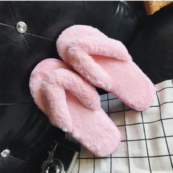 

Women Home Slippers Winter Warm Shoes Woman Slip on Flats Slides Female Faux Fur Slippers Women Shoes 36-41 wholesale