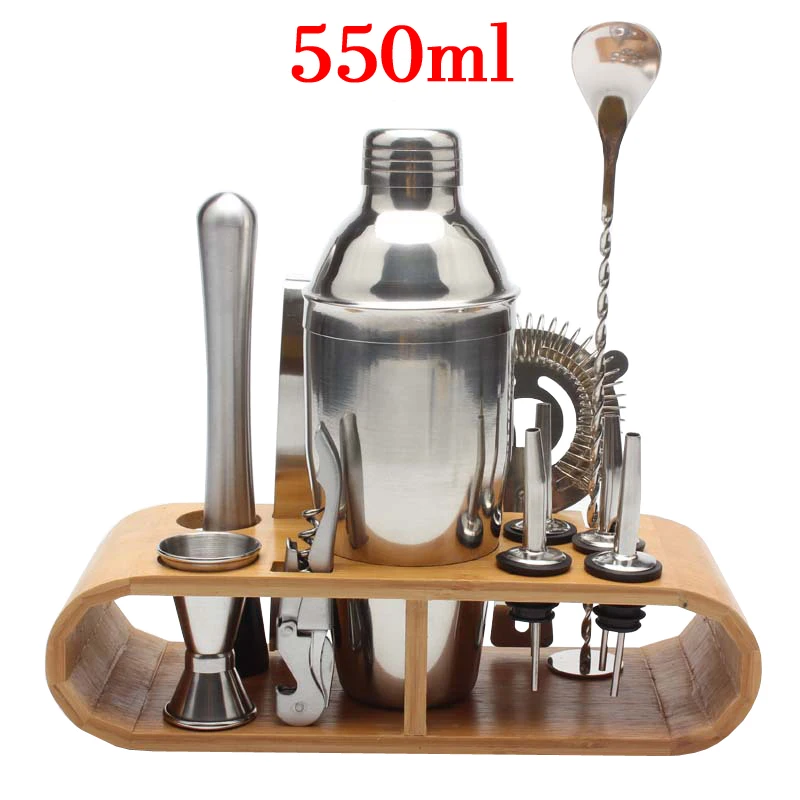 12Pcs 550ML Rack Барные инструменты Бостон-шейкер лучший набор бармена для начинающих-набор бармена с Упоры для отжиманий от пола набор для коктейлей для смешивание напитков - Цвет: 12Pcs 550ML Rack