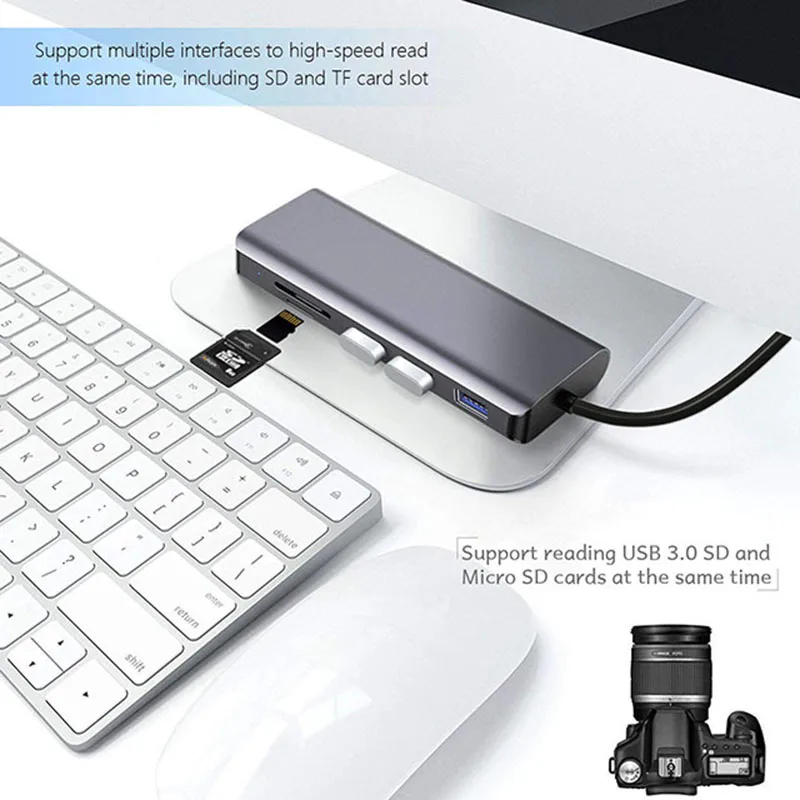 IREALTHINK usb-хаб type c адаптер 7 в 1 концентратор RJ45 адаптер 5 в микро usb зарядный концентратор аксессуары для ноутбука док-разветвитель USB3.0 концентратор