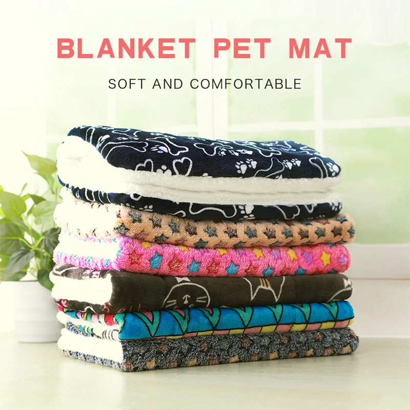 Winter Warm Dog Bed Mat Pet Blanket for Small Dog Cat Thickened Fleece Print Cushion Soft Comfortable Sofa Pet Sleeping Supplies