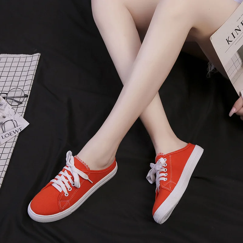 

White Shoes Women's Spring And Autumn New Style Versatile Korean-style Canvas Students No Heel Lazy ban tuo xie Slip-on