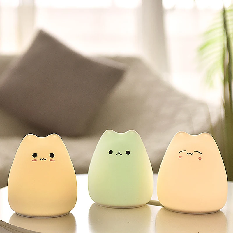 

Cute LED Night Light Silicone Touch Sensor 7 Colors Cat Night Lamp Kids Baby Bedroom Desktop Decor Ornaments Battery/USB Charge