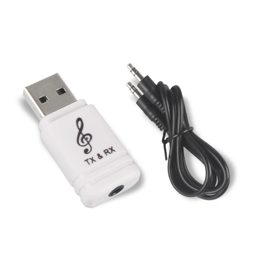 Универсальный USB Bluetooth передатчик приемник 2 в 1 Bluetooth 5,0 ключ 3,5 мм AUX для ТВ ПК беспроводной аудио Bluetooth адаптер - Цвет: Белый