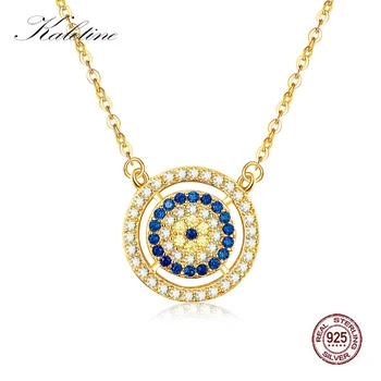 

Kaletine Fashion 925 Sterling Silver Necklace Women Round Blue Stone Evil Eye Necklace Choker Gold Chain Gothic Jewelry