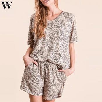 

Womail pijamas mujer Summer Short Sleeve Leopard Print Sets Sleepwear Leisure Nightsuits Lingerie Two Piece Set para mujer Home