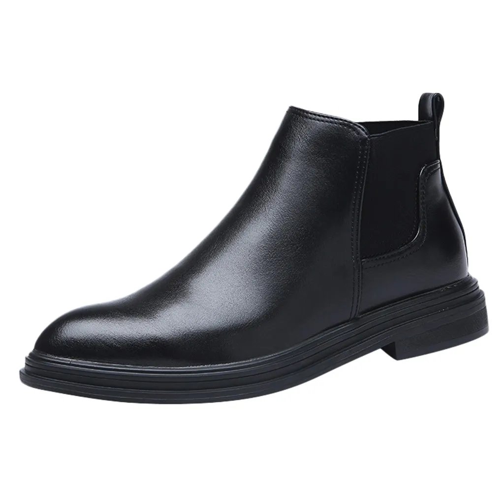 Черный Кожаные мужские ботинки в байкерском стиле; ботинки в западном стиле; Повседневная Удобная Обувь на низком каблуке; мужские ботинки с высоким берцем; botines hombre;#927g20 - Цвет: Черный