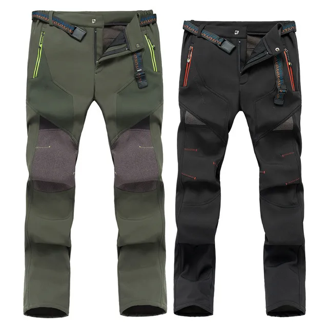 US $42.17 Winter Solft Shell Pants Men Ski Pants Fishing Skiing Pants Waterproof Snow Pants Thicken Fleece Hi