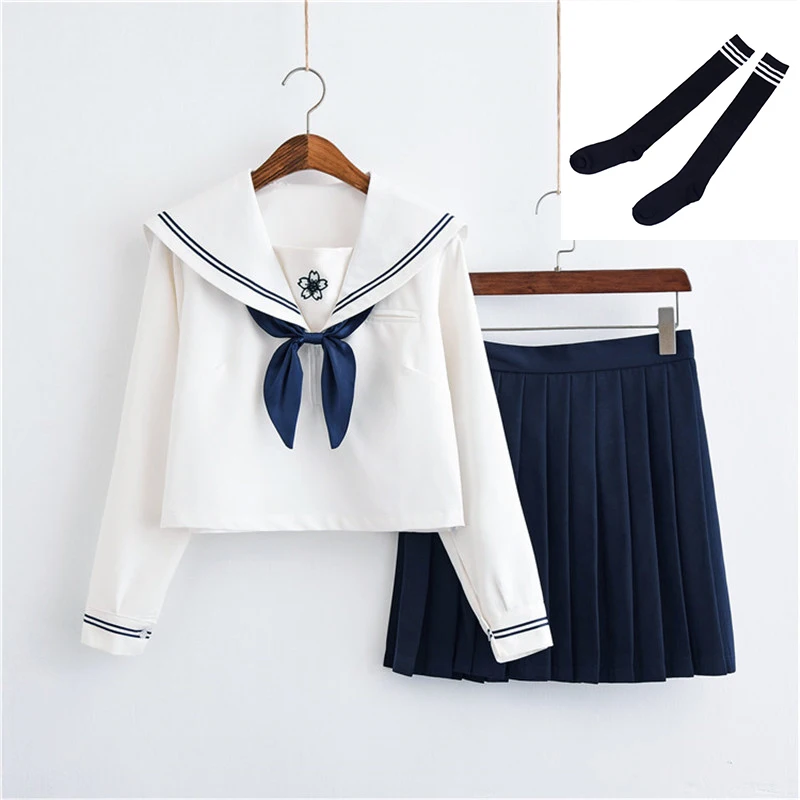 Long Set With Socks UPHYD Sakura вышитая корейская форма, Школьный костюм моряка для маскарада, костюмы, школьная форма, милые девушки JK, одежда для студентов - Цвет: Long Set With Socks