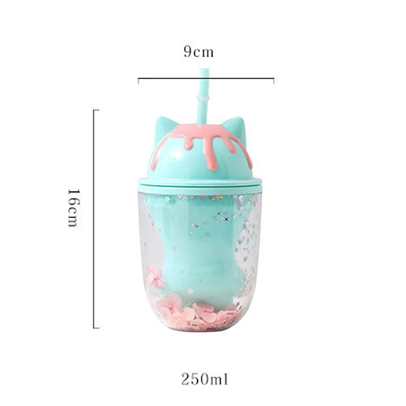 Water bottle cute personality cat paw plastic cup cute cartoon ins photo posing creative straw cup gift office school home 6