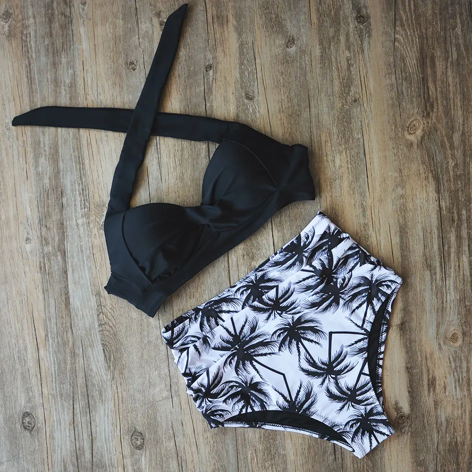 2020 Woman Black Swimwear Plus Size High Waist Bikini Big Women Bathing Suits Floral Vintage Female Sexy Bather Swimsuits