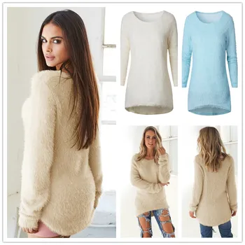 

Plus Size S-3XL Women Soft Fit Plush Sweater Pullovers 2019 Autumn Winter Warm Casual O-Neck Solid Loose Knitted Ladies Sweaters
