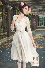 

Vestido De Noiva Curto Short Vintage Lace With Sleeves A Line V Neck Open Back Custom Made Bride Gown 2018 bridesmaid dresses