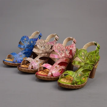 

2020 Spring summer new high heels shoes women Genuin leather sandals European style fish mouth thick heel platform buckle sandal