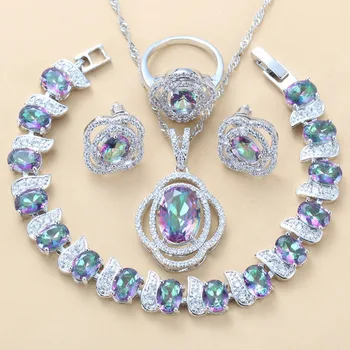 

Exclusive New Arrival Natural Rainbow Zircon 4PCS Jewelry Sets For Women 12- Color Fashion Wedding Costume