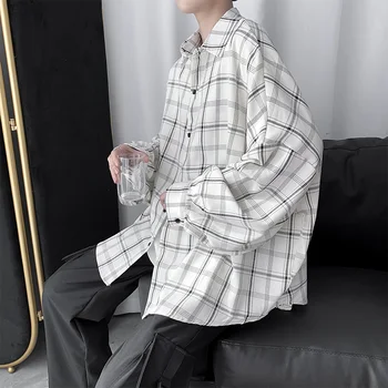 

Men's Long Sleeve Shirt 2020 Spring Summer New Handsome Retro Plaid Loose Long Sleeve Shirt Youth Personality Fashion Men's Wear
