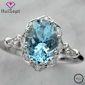 

HuiSept Trendy Silver 925 Ring Jewelry Oval Shape Sapphire Zircon Gemstone Ornaments for Women Wedding Party Wholesale Rose Gold