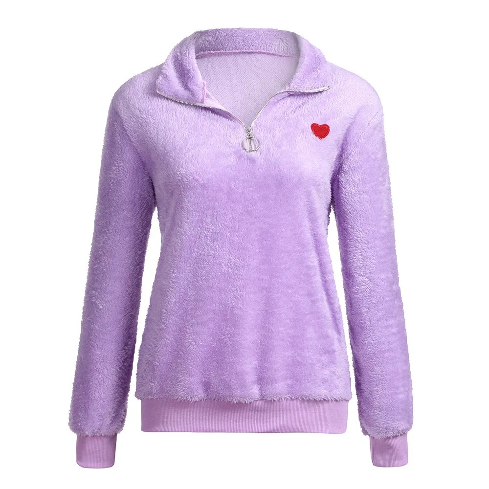 Jaycosin Fashion Women Simple O-Neck Warm Zip Neckline Sweatshirt Stylish Long Sleeve Comfortable Soft Casual Blouse 927#3