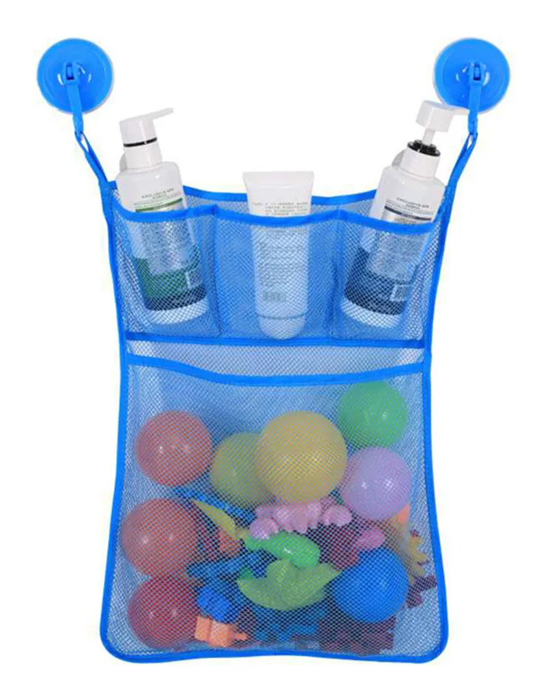 Детские игрушки для душа, хранение детских игрушек, сетка с Крепкие присоски, сумка для игрушек, сетчатый органайзер для ванной комнаты - Цвет: blue