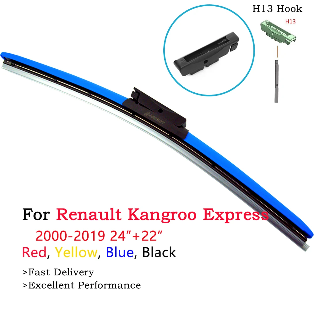 

Colorful Frameless Hybrid Car Windshield Wipers For Renault Kangoo Express 2000-2019 24"+22" Soft Brushes With Natural Rubber