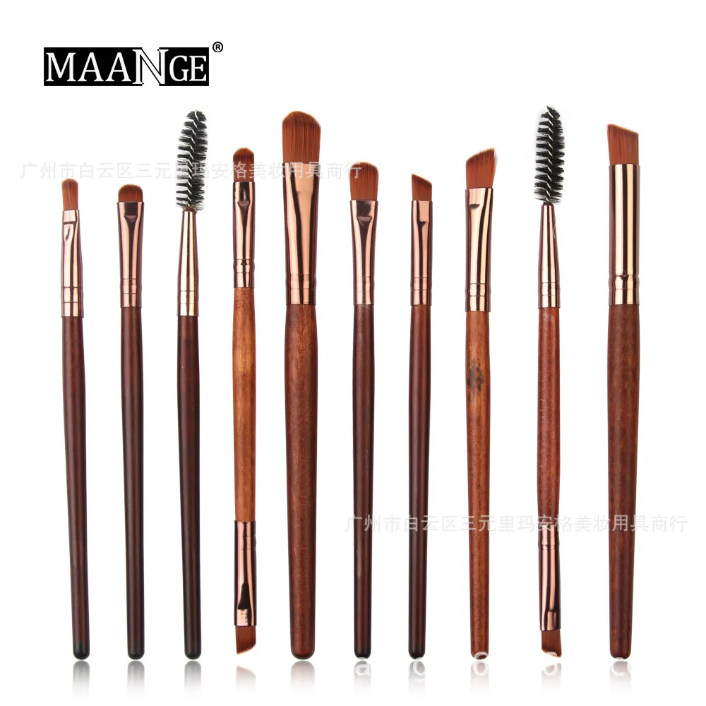 

Factory Direct Sale MAANGE 10 Wooden Handle Eye Makeup Brush Set Eyelash Eye Shadow Brush Cross Border Hot Sale