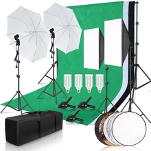 Photographie Photo Studio Softbox Kit d'éclairage avec 2.6x3M cadre de fond 3 pièces décors trépied support réflecteur conseil parapluie