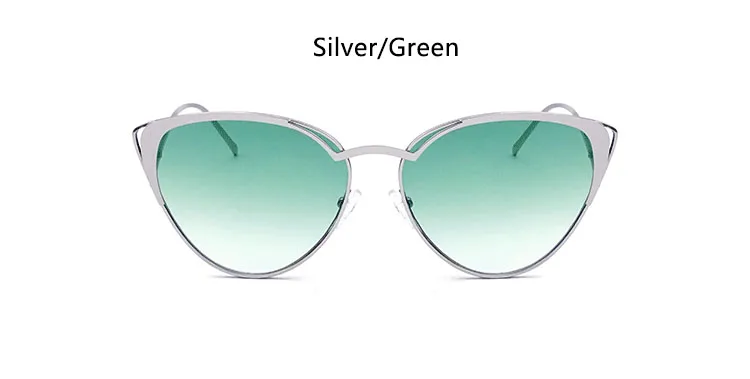 silver green Стильные дизайнерские треугольные солнцезащитные очки кошачий глаз женские металлические изогнутые дужки градиентные зеленые коричневые солнцезащитные очки для женщин тонированные линзы - Цвет линз: silver green
