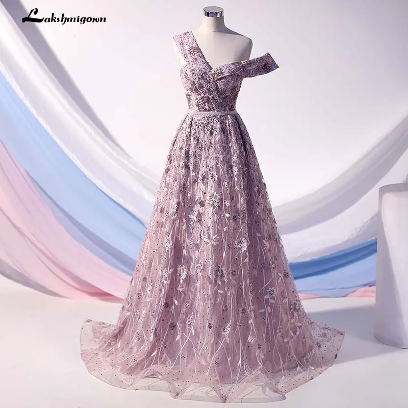 Lakshmigown элегантные фиолетовые с v-образным вырезом кружевные Длинные вечерние платья Дубай без рукавов трапециевидной формы от платья для вечеринок Длинные Vestido de Fiesta